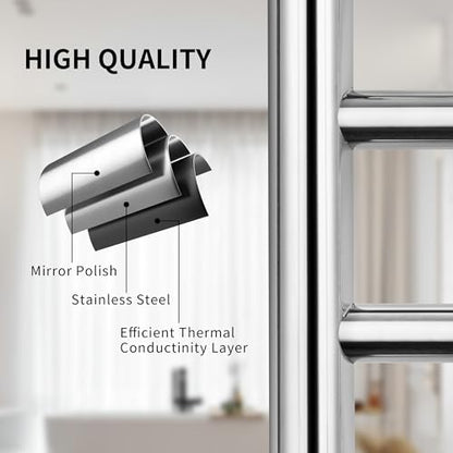 Wall Mounted Towel Warmer 12 Bars with Plug-in and Hardwired Options 3 Working Modes Mirror Polished Stainless Steel 21”W 34”H - color: Mirror Polish