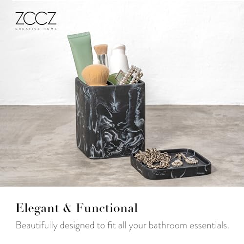 Toothbrush Holder, Countertop Marble Look Electric Toothbrush Toothpaste Makeup Brush and Razor Holder Stand Bathroom Organizer with Detachable Tray - color: 2. Black Marble