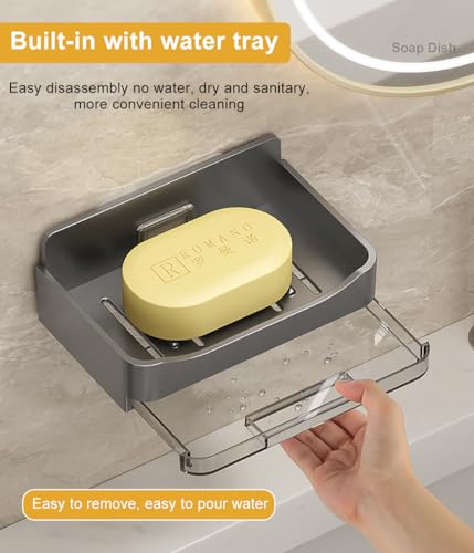 2 Pack Shower Soap Holder, Wall Mounted Soap Box Container, Bar Soap Holder with Drain for Shower, Bathroom, Kitchen(Gray) - color: Gray