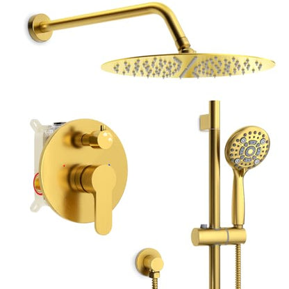 SR SUN RISE 12" Shower Faucet Set with Shower Slide Bar,Brushed Gold | High Pressure Shower Head,6-Spray Setting,16"Adjustable Shower Slide Bar,Soild Brass,Wall Mount,Included Valve and Trim Kit - color: Brushed Gold