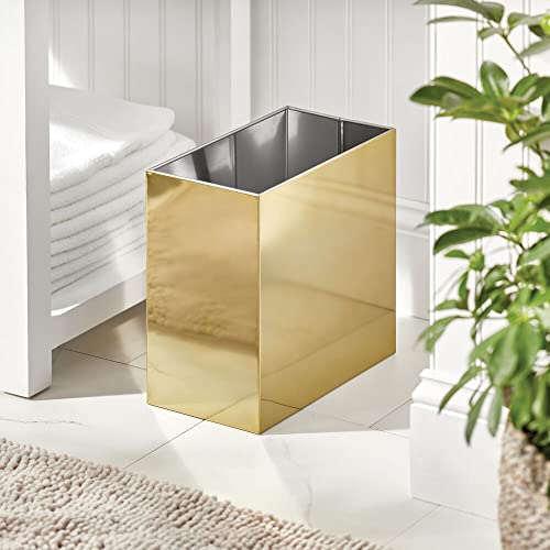 mDesign Small Steel Rectangular 2.4 Gallon/9.1 Liter Trash Can, Waste Basket for Bathroom, Bedroom, Home Office - Holds Garbage, Recycling, Household Items - Linn Collection - Soft Brass - color: Soft Brass