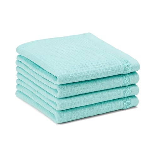 Town & Country Basics Waffle Cotton Washcloth Set, 4-Pack 13x13, Mint Blue - color: Mint Blue