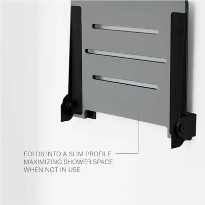Seachrome 18 inch Silhouette Slimline Folding Wall Mount Shower Bench Seat, Gray Seat with Matte Black Frame - color: Gray Seat With Matte Black Frame