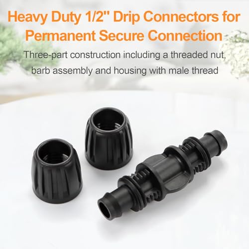 1/2 Inch Drip Irrigation Coupling Fittings, 10 Pieces Barbed Locked Coupler Connectors for 1/2 Inch Irrigation Tubing (1/2" ID x 0.670" OD) Anti-leak Straight Coupling for Garden Drip Systems - size: 1/2" Lock Nut Coupling