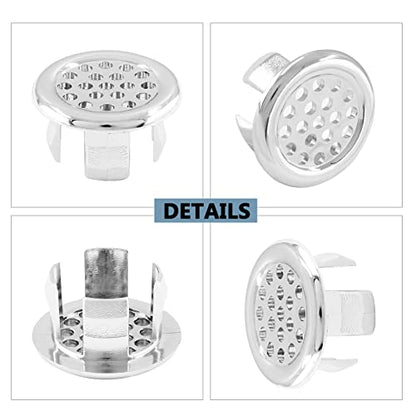 3 Pack Sink Overflow Ring, Chrome Plastic Mesh Basin Drain Cover | Fits 22-25mm Overflow Hole, Tool-Free Flex Buckle Install, Anti-Aging Rust Proof, for Ceramic Bathroom Kitchen Sink - color: Chrome -- 3 Pack, style: Plastic