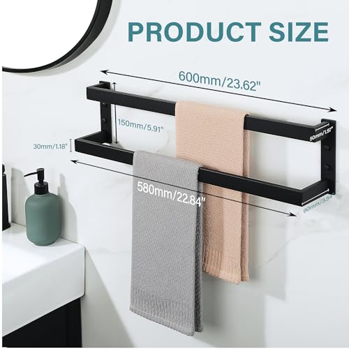 Alise Double Towel Bar, 24" Double Towel Racks for Bathroom, Matte Black | Bathroom Towel Rack Wall Mounted, 3.54" Wide Faster Drying, Ladder Design, SUS304 Stainless Steel - color: Matte Black, size: 24-inch