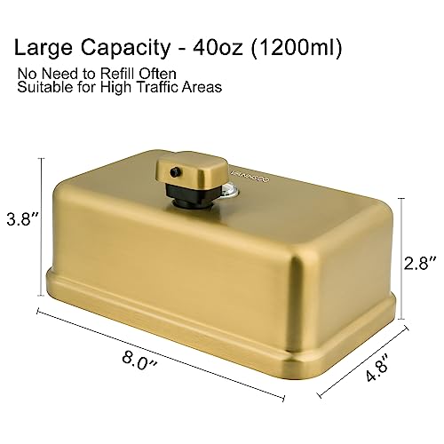 Wall Mounted Commercial Soap Dispenser Bathroom, Horizontal Gold | 1200ml 40oz Stainless Steel Liquid Hand Sanitizer Dispenser - color: Horizontal Gold