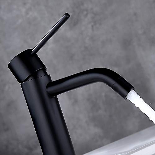 Matte Black Bathroom Faucet Single Hole, JXMMP Single Handle Bathroom Sink Faucets with Pop Up Drain and 6 inch Deck Plate and cUPC Water Supply Hose - color: Black, size: Faucet with Deck Plate