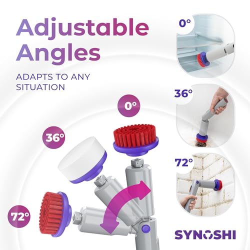 SYNOSHI PRO Electric Spin Scrubber Cordless Cleaning Bathroom Scrubber | Waterproof Shower Cleaning Brush with Adjustable Angles, 2 Speed, 180Min Work Time for Floor, Bathtub, Kitchen, Car, Tub