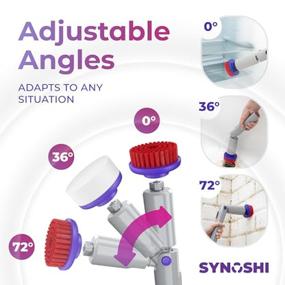 SYNOSHI PRO Electric Spin Scrubber Cordless Cleaning Bathroom Scrubber | Waterproof Shower Cleaning Brush with Adjustable Angles, 2 Speed, 180Min Work Time for Floor, Bathtub, Kitchen, Car, Tub