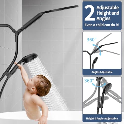 High Pressure Dual Shower Head with Handheld Spray Combo | 9 Spray Modes Handheld Showerhead, Double Rainfall Structure, Waterfall Shower Equipped with 79-Inch Hose, Matte Black - color: Matte Black