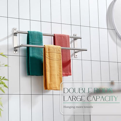 KOKOSIRI 24 Inch Bath Towel Bars Double Towel Racks Bathroom Towel Holder Towel Rails Towel Storage Towel Shelves Wall Mount Stainless Steel Brushed Nickel B5010BR-L24 - color: Brushed Nickel, size: 24-Inch