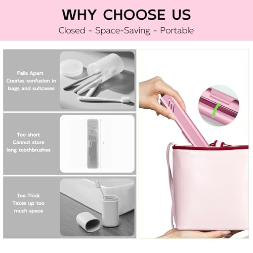 Travel Toothbrush Case, Portable Toothbrush Holder, Durable Aluminum Toothbrush Storage Box, Small Breathable Manual Toothbrush Container for Traveling, School, Camping, Business Trip - Pink - color: Pink
