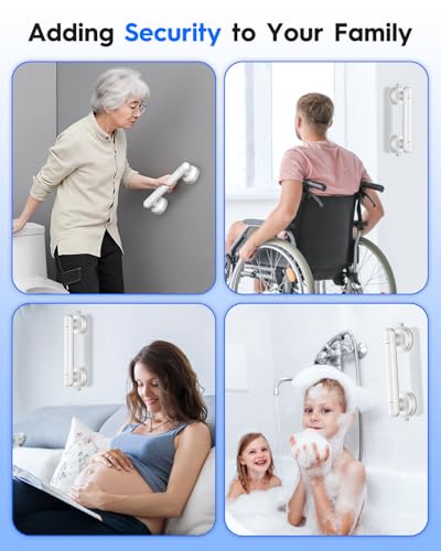 Upgraded Grab Bars for Shower Bathtub Bathroom Wall, Heavy-Duty Suction Grab Bars Shower Handle Safety for Elderly Seniors Handicap, No Drilling Tool-Free, Easy Removal and Reusable (White) - color: White