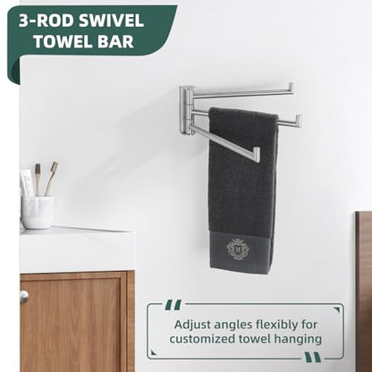 Aomasi Brushed Nickel Multi 3-Arm Swivel Towel Bar, 304 Stainless Steel | Rustproof Towel Bar for Bathroom Kitchen, 180° Independently Rotating Rod, Easy Towel Storage, Space-saving Wall Mounted - color: Brushed Nickel