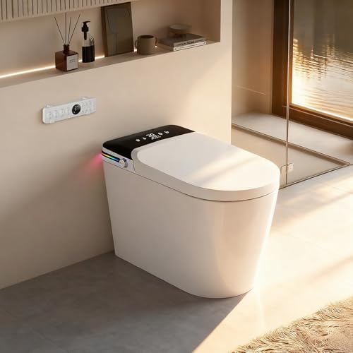 EasyVibe One-Piece Smart Bidet Toilet with Bidet Built In, Elongated Tankless Toilet, Auto Open Lid, Foot Sensor & Dual Auto Flush, Foam Shield, Heated Seat, Warm Air Dryer & 1000g MaP Flush