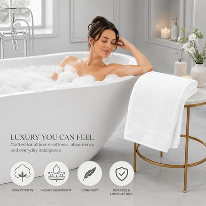 Pearl Linens Bath Towels Set of 4, 27 x 55 Inches, 100% Ring Spun Cotton Towels for Bathroom 650 GSM Quick Dry Lightweight Hotel Towels, Highly Absorbent Premium Towels for Home, Spa & Bathroom,White