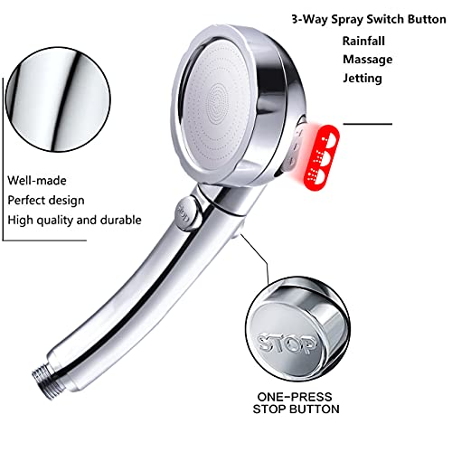 Nosame Shower,High Pressure Handheld Shower Head with ON/Off Pause Switch 3-Settings Water Saving Showerhead, Chrome Finish Bathroom 1.6 GPM Shower Accessorie | High Pressure Handheld Shower Head with ON/Off Pause Switch 3-Settings Water Saving Showerhead