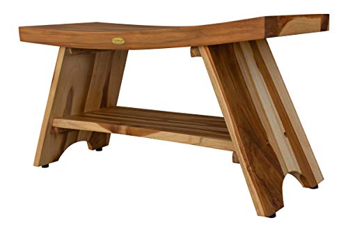 EcoDecors Serenity 35-Inch Teak Shower Bench with Shelf, 300 lb | Easy assembly and elegant teak design create a functional shower bench for inside shower use with spa-inspired style - size: 35" shelf