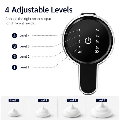 Automatic Foaming Soap Dispenser, Touchless Stainless Steel (Black, Foam) | 13.5 oz Capacity, 4 Adjustable Levels, USB Rechargeable Foaming Soap Dispenser for Bathroom and Kitchen - color: Black, size: Foam