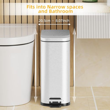 KdbK Bathroom Trash Can with Soft Close Lid, 15L/ 4 GallonRectangular Trash Can with Removable Wastebasket, Step Pedal, Slim Wastebasket for Bedroom, Home Office,Silver - color: Silver