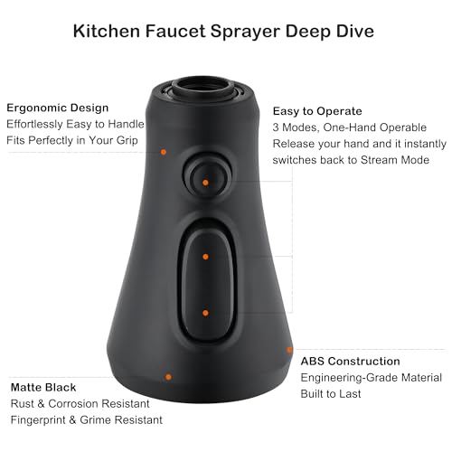 Universal Kitchen Faucet Head Replacement Matte Black,ABS Plastic | 3 Modes(Stream,Spray and Double Blade Spray)Pull Down Nozzle with 17-Adapter for Moen,Delta,Kohler,American Standard Faucet - color: Matte Black