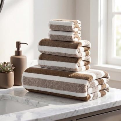 Premium 5-Piece Bath Towel Set | 100% Microfiber Ultra Soft & Quick Dry | Large Bath Towels, Hand Towels & Washcloths for Bathroom, Spa, Gym, | 1 Bath, 2 Hand, 2 Washcloths | Brown - color: Brown, size: 5 Pcs