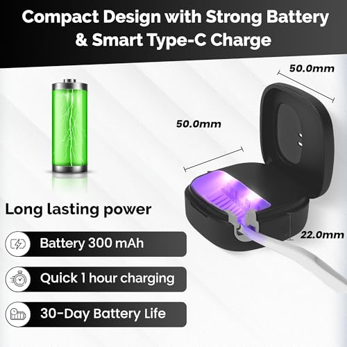 Portable UV Toothbrush Sanitizer Holder & Cleaner with UV Light & Magnetic Mounting - Rechargeable Toothbrush Sanitizer for Travel Cover, Wall Mounted UV Tooth Brush Sanitizer Holder Fits Most Brushes - color: Black