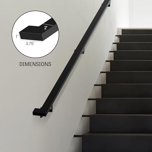 Modern Aluminum Handrail Complete DIY Kit – Matte Black with Adjustable Wall Mount Brackets Included (3' Length) - size: 3' length