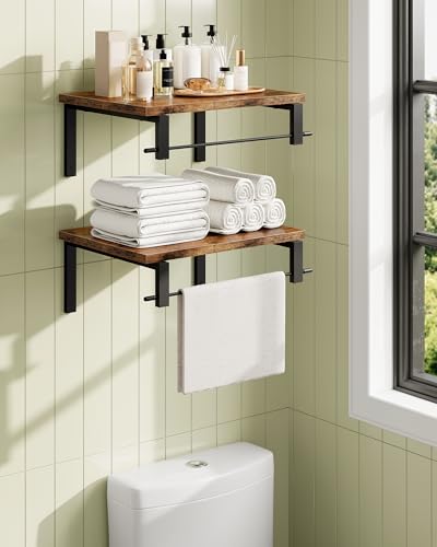 Deep Floating Shelves for Wall, 12 inch Wall Mounted Shelves Set of 2, Wide Floating Shelves for Living Room, Bedroom, Study, Bathroom, Rustic Brown and Black TBJ02P2BF - color: Rustic Brown + Black