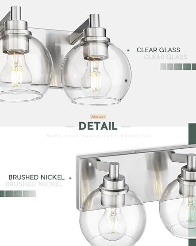 4-Light Brushed Nickel Bathroom Vanity Light, Clear Glass Globes | 26" modern bathroom light fixtures over mirror, E26 base, bulbs not included, VL195-BN-CL-4 - color: Brushed Nickel, Clear Glass, size: 4-light