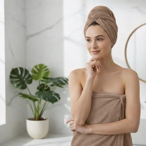 Light Brown Bath Towels for Bathroom, 100% Cotton, Thick, Soft, Luxury Bath Towels Set with 2 Extra Large Bath, 2 Hand, and 4 Washcloths – Plush, Absorbent, and Hotel-Quality Towels for Bathroom & Spa - color: Light Brown