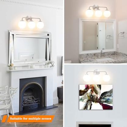 Elagant Modern Brushed Nickel Bathroom Vanity Lights, 3-Lights Bathroom Light Fixtures with Milky White Globe Glass Shade, Bathroom Wall Sconces Light over Mirror Dressing Table Bedroom Living Room - color: Nickel, size: 3 light