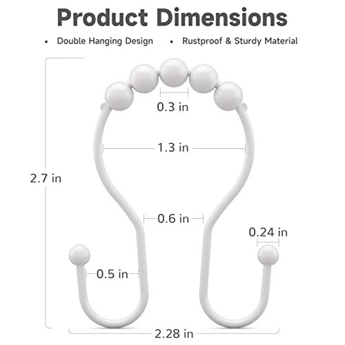 Bathway White Shower Curtain Hooks and Rings - Rust Proof, Smooth Glide, Double Hooks, 12 Pcs - color: White