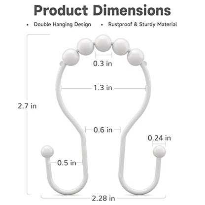 Bathway White Shower Curtain Hooks and Rings - Rust Proof, Smooth Glide, Double Hooks, 12 Pcs - color: White