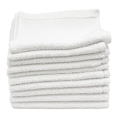 100% Cotton Washcloths 12 Pack, White, 12 x 12 in, Multipurpose | Lightweight 1.3 oz Each, Hemmed Edges, Machine Washable, for Bath, Hospitality, Cleaning, Painting, Staining and Crafts - size: 1 LB Per Dozen