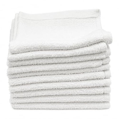 100% Cotton Washcloths 12 Pack, White, 12 x 12 in, Multipurpose | Lightweight 1.3 oz Each, Hemmed Edges, Machine Washable, for Bath, Hospitality, Cleaning, Painting, Staining and Crafts - size: 1 LB Per Dozen