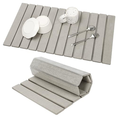 Extra Large Stone Dish Drying Mat for Kitchen Counter, 28"×16" Eco-friendly,Instant Drying Pad,Diatomaceous Earth Water Absorbing Mat, Foldable and Super Absorbent Dish Drying Stone Mat, Warm Gray - color: Warm Gray