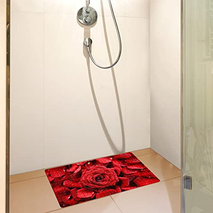 Bath Tub Mat Non Slip Shower Mat Romantic Red Rose Flower Lover Extra Long Bathtub Mat 26.8x15 inches Bathroom Bath Mat with Suction Cups Drain Holes Machine Washable - color: Romantic Red Rose Flower Lover