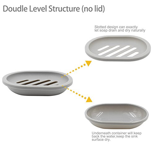 Topsky 2-Pack Soap Dish with Drain, Soap Holder & Saver, Easy Cleaning, Dry, Stop Mushy Soap (Gray) - color: Grey