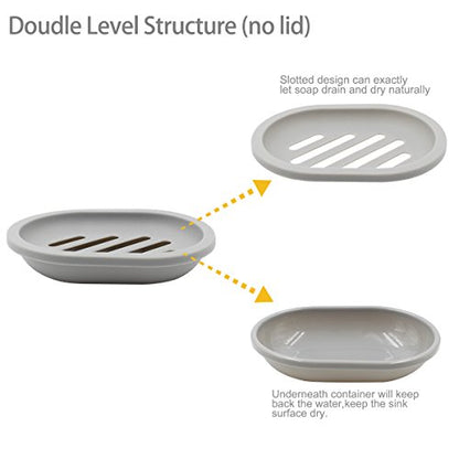 Topsky 2-Pack Soap Dish with Drain, Soap Holder & Saver, Easy Cleaning, Dry, Stop Mushy Soap (Gray) - color: Grey