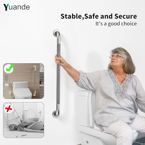 32 Inch Brushed Nickel Shower Grab Bar with Anti-Slip Knurled Grip | YuanDe Stainless Steel Bathroom Grab Bars,Shower Handrail Support, Handicap Elderly Balance Assist Handles-2Packs - color: Brushed Nickel, size: 32inch-2Pack
