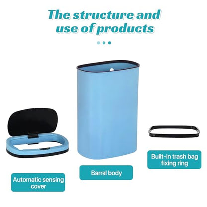 Dkeli 13 Gallon Trash Can Automatic Kitchen Trash Can 50 Liter Touch Free Garbage Can with Lid Brushed Waste Bin for Home Office Bedroom Bathroom, Blue - color: Blue, size: 15 x 10 x 24 inches