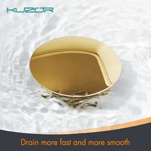 Brushed Gold Pop Up Bathroom Sink Drain with Overflow, 2 Pack | 2-pack bathroom sink stoppers fit 1-5/8 to 2 in drain holes; 304 stainless steel for vanity and vessel sink drains - color: Gold, style: 2PCS