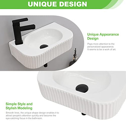 Bathroom Vessel Sink Rectangular Wall Mount Sink White Wall Mounted Bathroom Sink with Faucet and Drain White Porcelain Ceramic Washing Small - color: White 1