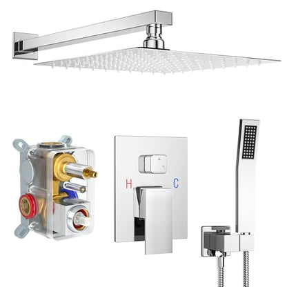 Polished Chrome Shower System with 12-Inch Rain Showerhead and Handheld | Innovative air-injection technology for low pressure, high-flow rate up to 3.22 GPM ensuring powerful consistent stream - color: Polished Chrome, style: 12"-Without Tub Spout