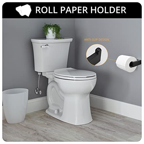 Fapully 4-Piece Bathroom Hardware Accessory Set Matte Black | with 24" Towel Bar Towel Ring Paper Holder Robe Hook - color: Matte Black, style: 4 Piece