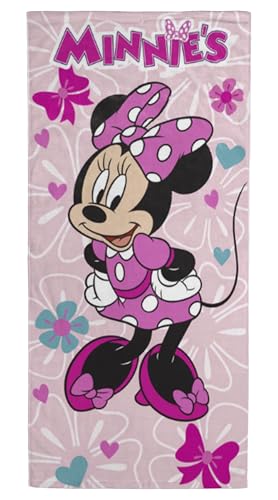 Jay Franco Disney Minnie Mouse Bath Pool Beach Towel - Kids Super Soft & Absorbent 100% Cotton Towel with Flowers and Hearts, Measures 28 x 58 - color: Pink - Minnie Mouse 01