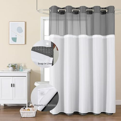 Colorful Star No Hook Shower Curtain with Snap in Fabric Liner, Waffle Heavy Duty Thick Shower Curtains with Mesh Top Window, Hotel Style Waterproof Bathroom Curtain Set, 72'' x 81'', Charcoal Grey - color: Charcoal Grey, size: 72"W x 81"L (Pack of 1)
