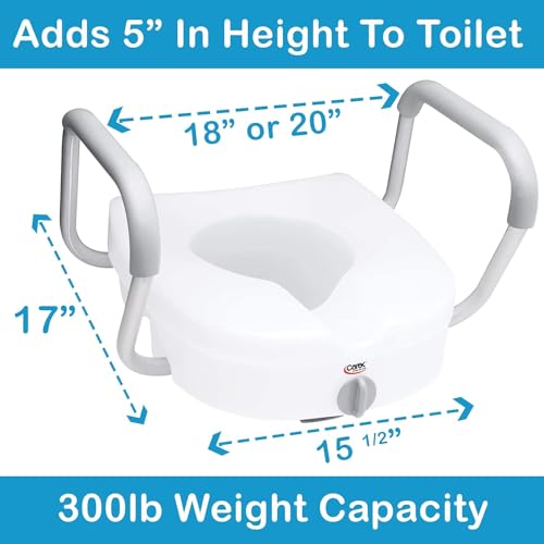 Carex E-Z Lock Raised Toilet Seat with Armrest, Weight Capacity 300 lbs